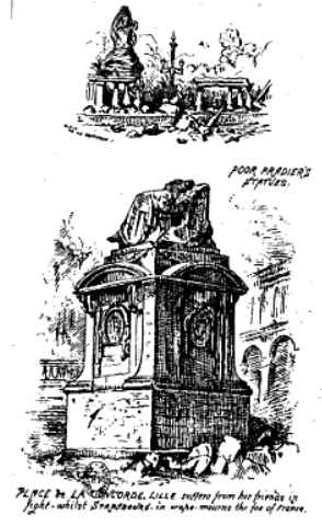 Poor Pradier's statues. Place de La Concorde: LILLE suffers from her friends in fight, whilst STRASBOURG, in crape, mourns the foe of France.