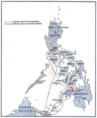 Map of the route taken by the Burnside.